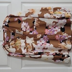 Calvin Klein Floral Button Front Brown Pink White Long Tab Sleeve Top
